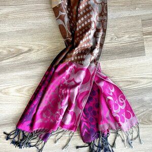 Coach C Signature Patchwork Multicolor Scarf 70” X  25.5” EUC